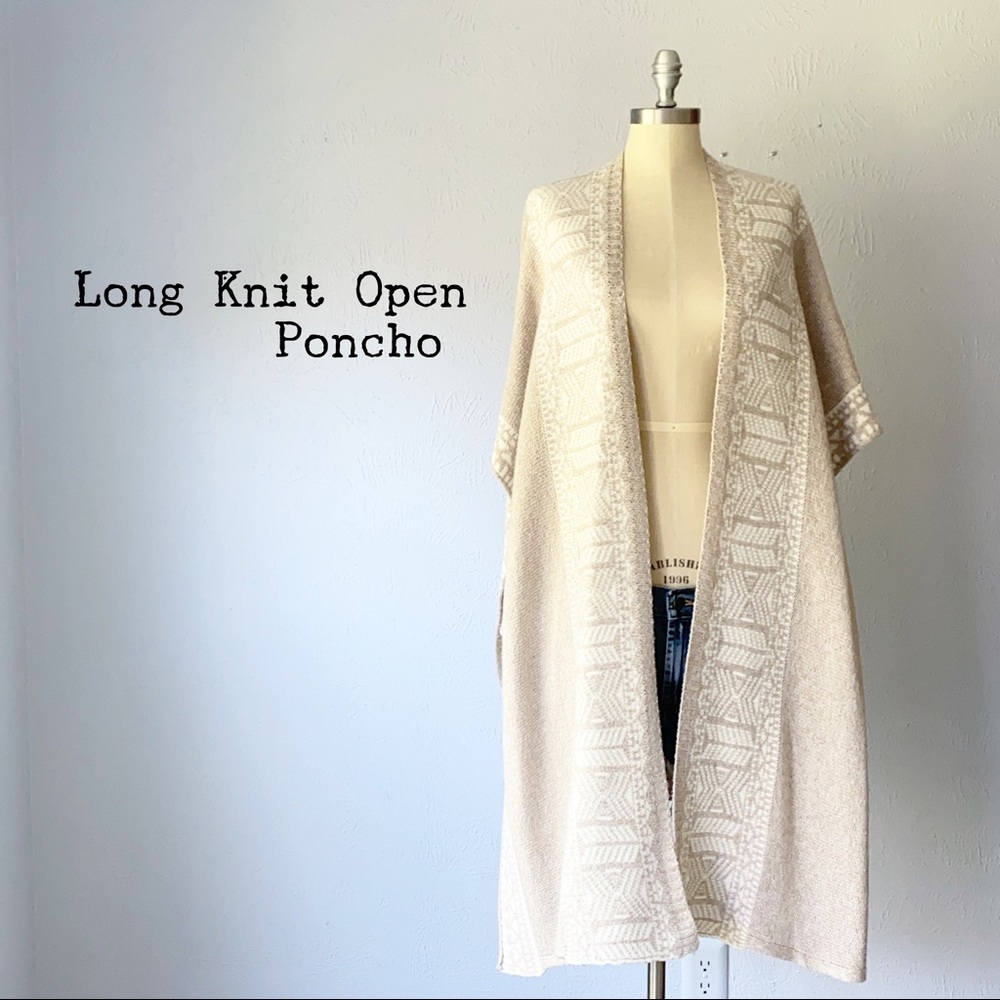 Long Knit Open Poncho